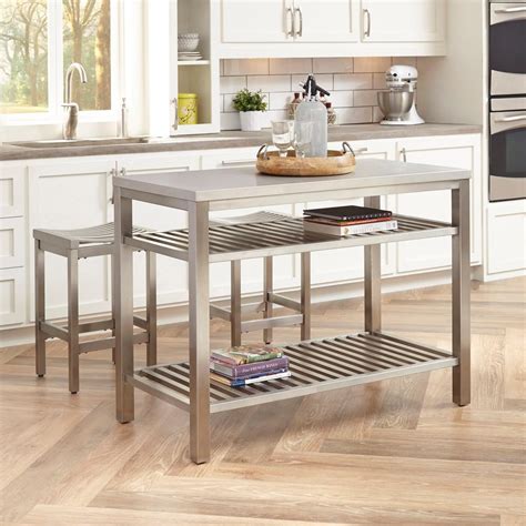Home Styles Brushed Satin Stainless Steel Kitchen Island With Bar