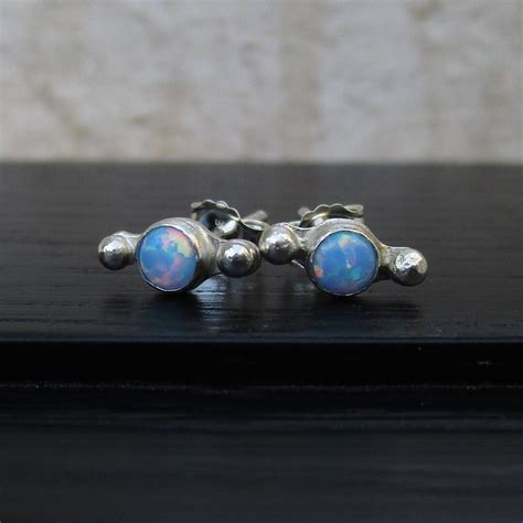 Synthetic Opal Studs Mm Cornflower Blue Opal Post Earrings With Ball