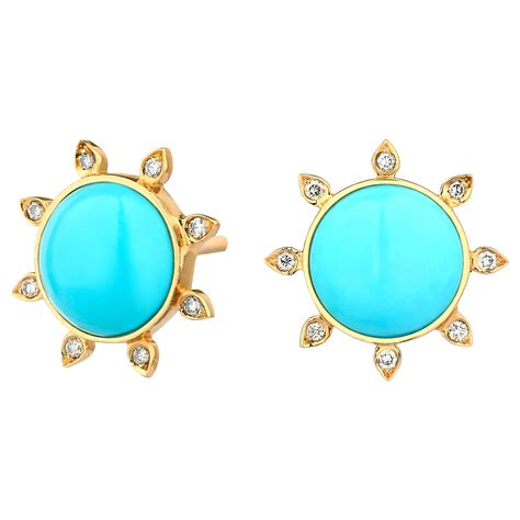 Syna Yellow Gold Chrysoprase And Turquoise Earrings With Champagne