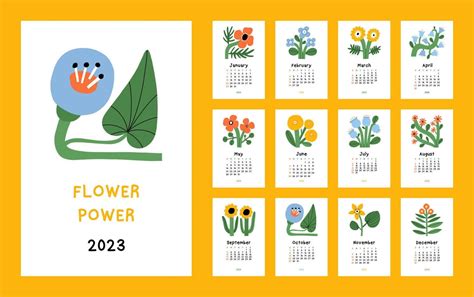 Beautiful Floral Calendar Flower Power 2023 Botanical Printable
