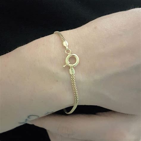 K Real Solid Gold Herringbone Bracelet For Women