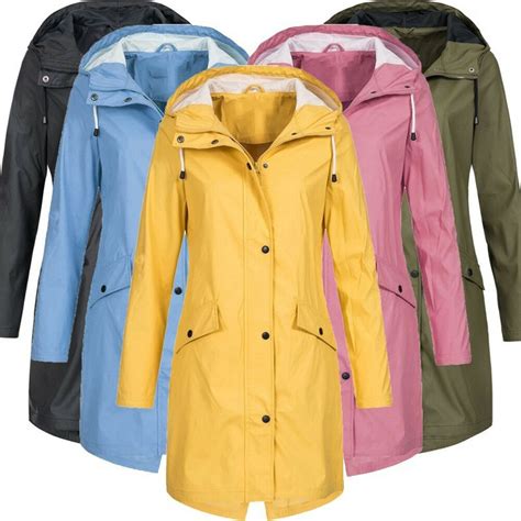 Womens Rain Jacket Outdoor Hoodie Waterproof Long Maxi Coat Overcoat