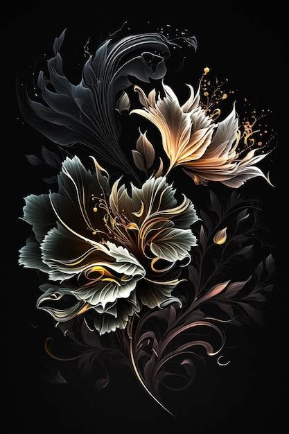 Premium Ai Image A Black And Gold Floral Background With A Flower On It