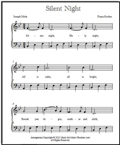 Silent Night Sheet Music Piano Arrangements For Elementary Students