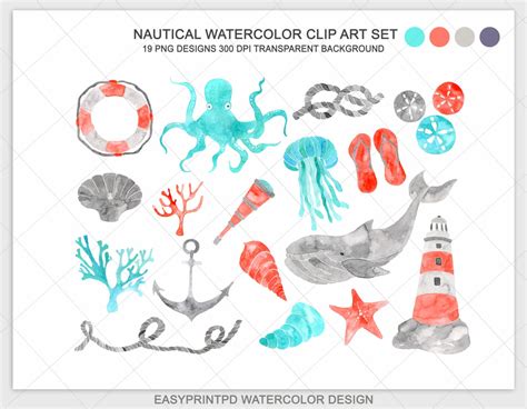 Watercolor Nautical Clip Art Sea Clip Art Anchor Clip Art