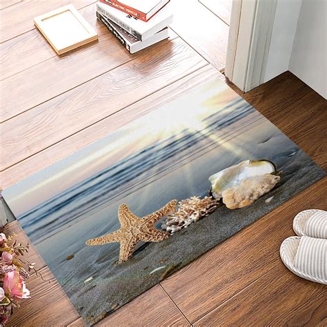 Beach Themed Doormats Rugs Starfish Shells Non Slip Indoor Front Door