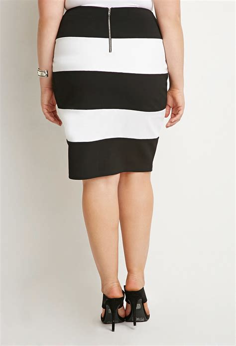 Lyst Forever 21 Plus Size Striped Pencil Skirt In Black