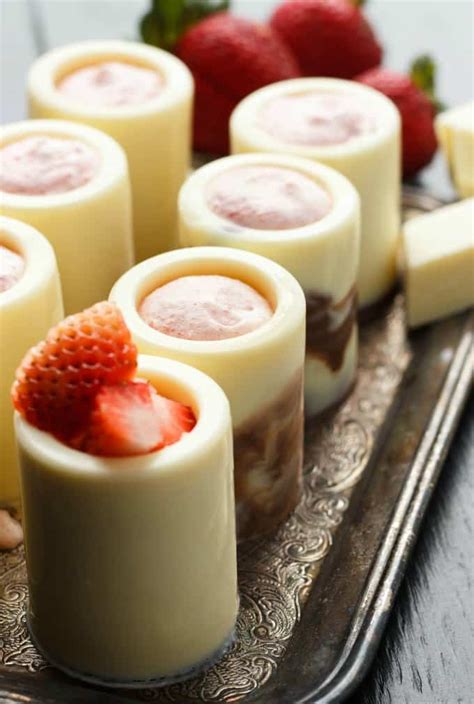White Chocolate Shot Glasses With Strawberry Mousse The Cookie Writer