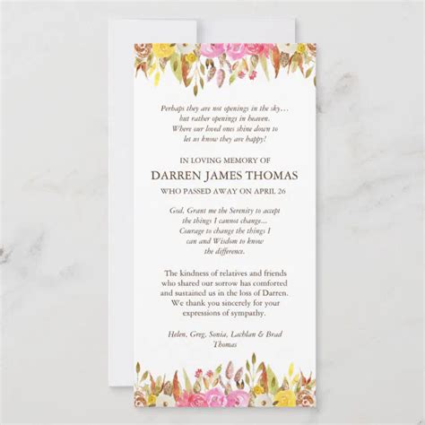 Funeral Thank You Cards Elegant Florals 1 Zazzle