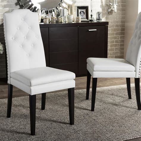 Baxton Studio Dylin White Faux Leather Upholstered Dining Chairs Set