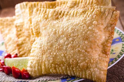 Brazilian Pastry Traditional Fried Dough Called Pastel With Lemon Or