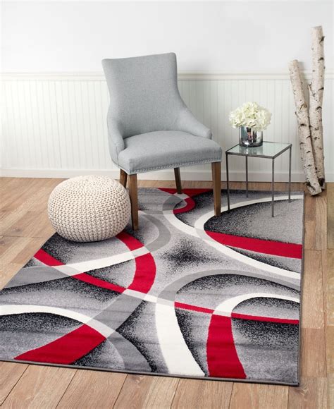 034 5x7 Abstract Gray Red White Area Rug Summit Collection Rug