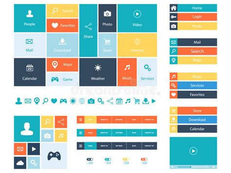Flat Web Design Elements Buttons Icons Templates For Website Stock