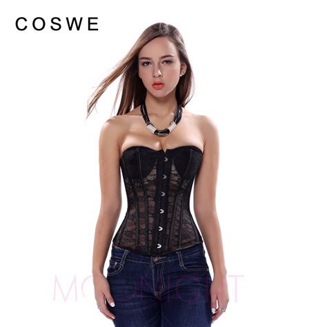 Coswe Sexy Ladies Corset Overbust Pure Thin Lace Up Boned Body Thin Bustier Summer Back Corset