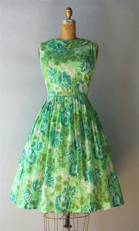 Vintage 1960s Dress Early 60s Green Tropical Floral Cotton Etsy