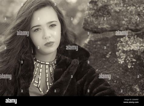 Grayscale Portrait Of A Young Woman Stock Photo Alamy