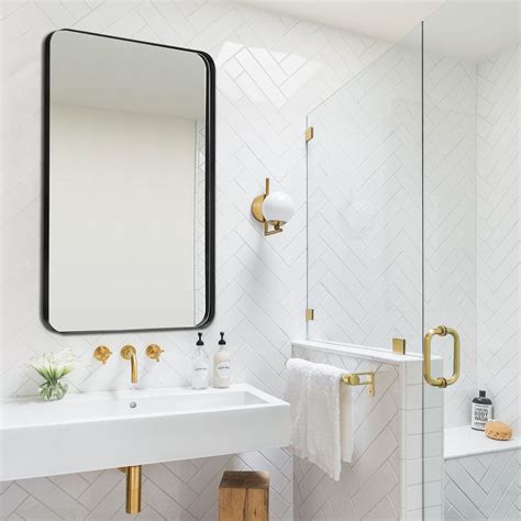Buy Clavie Bathroom Mirror 24x36 Inch Black Metal Mirror With Rounded