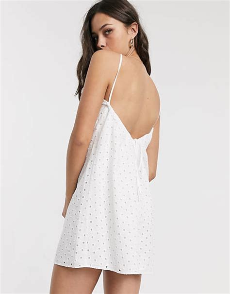 Asos Design Broderie Low Back Mini Sundress In White Asos