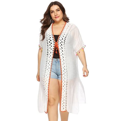 2019 New Plus Size Cardigan Beach Cover Up Women Cotton Bikini Swimsuit Bathing Suits Cover Ups