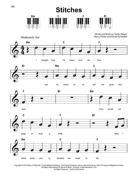 Stitches Sheet Music Shawn Mendes Super Easy Piano