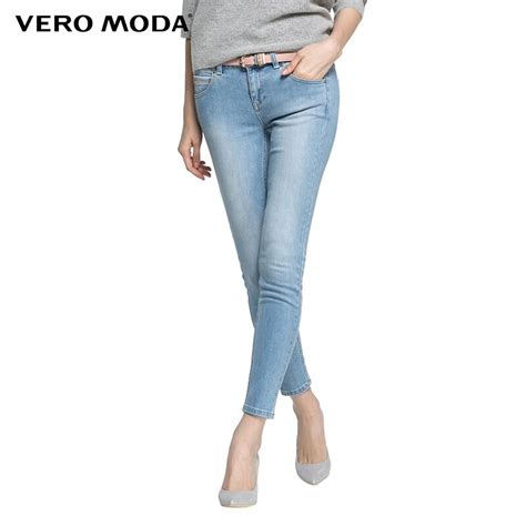 Vero Moda Brand 100 Cotton Style Sashing Grinding White Ninth Pants Elastic Slim Fit Jeans