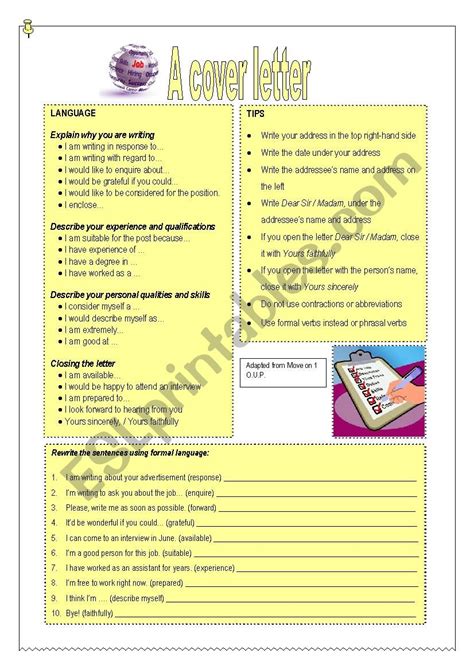 A Cover Letter Esl Worksheet By Maigomay