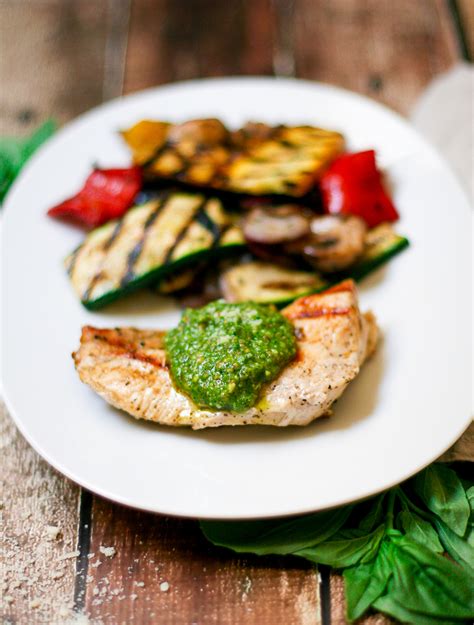 Grilled Chicken And Vegetables With Pesto Happily From Scratch