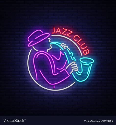 Jazz Club Neon Neon Sign Logo Brilliant Royalty Free Vector