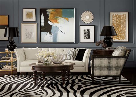 This Ethan Allen Zebra rug in expresso/ivory gives this room some spectacular style. | All ...