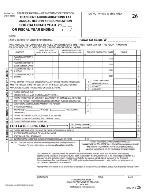 Form Ta 2 Rev Transient Accommodations Tax Annual Return