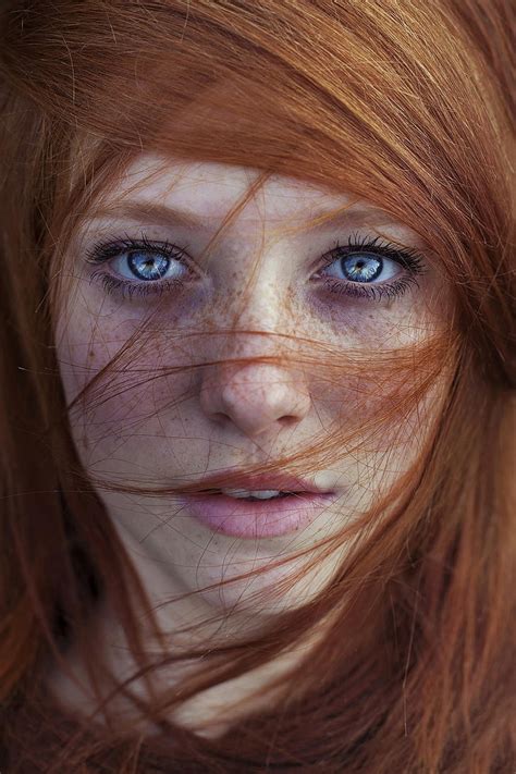 Hd Wallpaper Women Redhead Model Blue Eyes Freckles Hair In Face