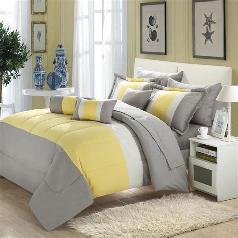 Serenity Yellow Grey Queen Piece Comforter Bed In A Bag Set