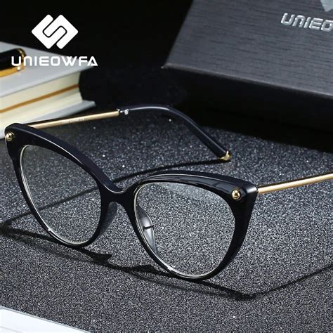 Unieowfa Retro Cat Eye Women Glasses Optical Frame Clear Myopia Tr90 Big Frame Eyewear Vintage