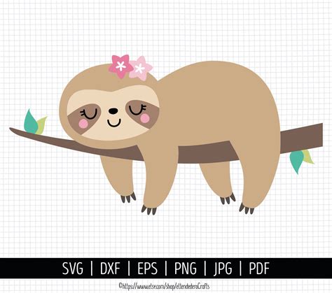 Girl Sloth Svg Cute Kawaii Sleepy Sloth Cut Files Baby Etsy