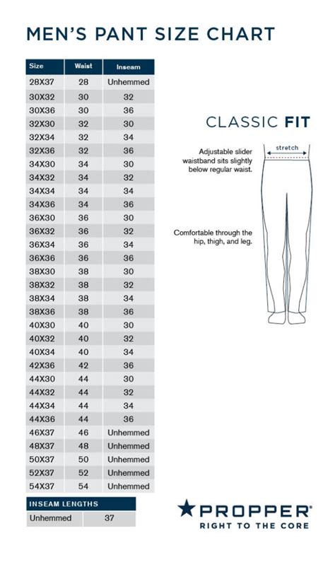 Pant Size Chart For Men