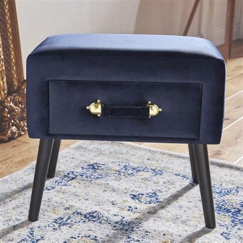 Rich navy blue color on seat, armrests and footrest. Navy Blue Velvet Storage Stool | Oversized chair living ...