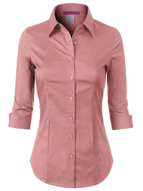 Made By Olivia Womens 34 Sleeve Stretchy Button Down Collar Office