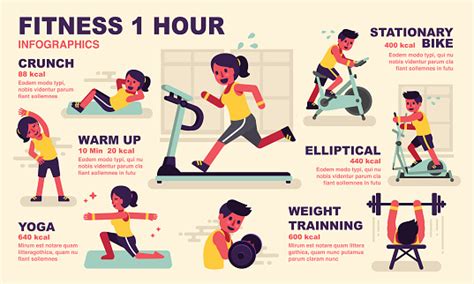 Infographic Illustration Cardio And Workout 1 Hour Stock Illustration