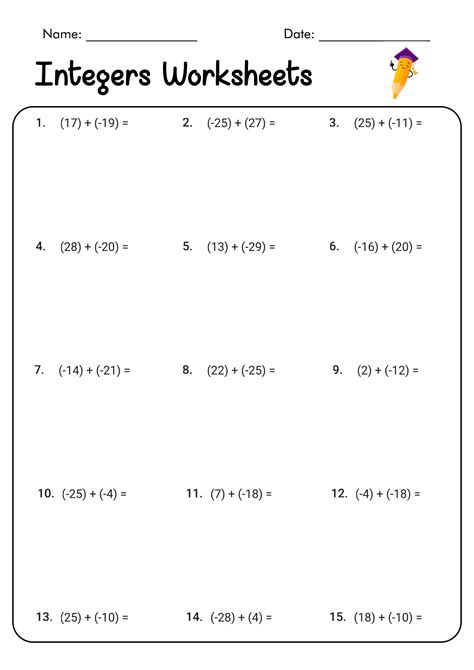 Free Printable Math Integer Worksheets Free Templates Printable