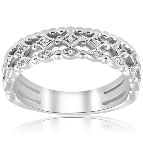 18ct Vintage Diamond Stackable Wedding Ring 14k White Gold
