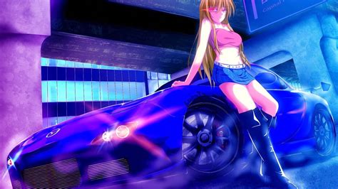 Wallpaper Anime Girls Car Vehicle Big Boobs Blue Original Characters Miniskirt Mazda