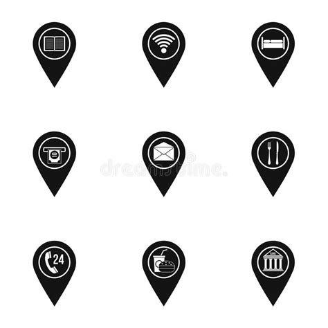Travel Pins Icon Set Simple Style Stock Vector Illustration Of