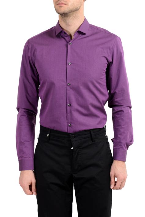 hugo boss erondo men s purple extra slim long sleeve dress shirt ebay