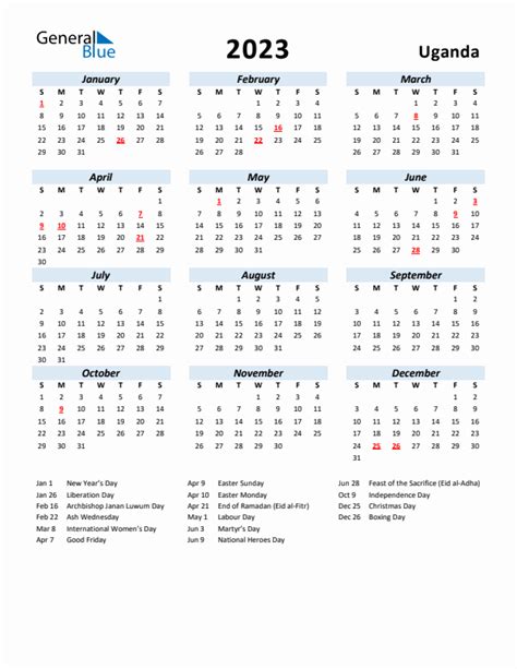 Calendar 2023 Uganda Get Calendar 2023 Update