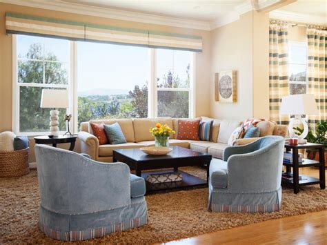 Transitional Living Room With Blue Armchairs Hgtv