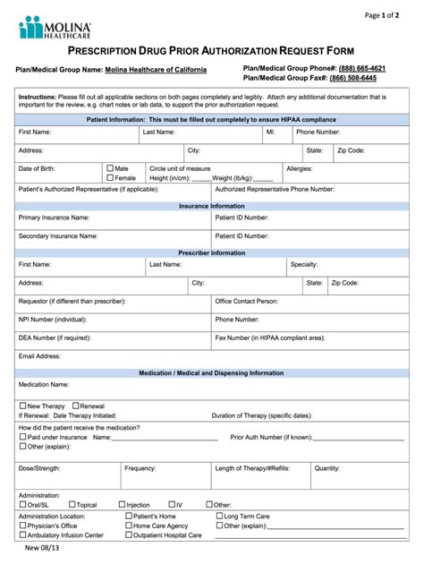 Molina Drug Prior Authorization Fill Online Printable Fillable