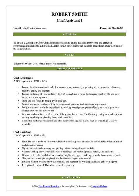 Chef Assistant Resume Samples Qwikresume