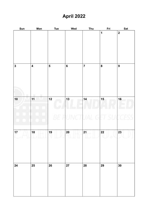 Free April 2022 Calendars 2022 Blank Printable Templates
