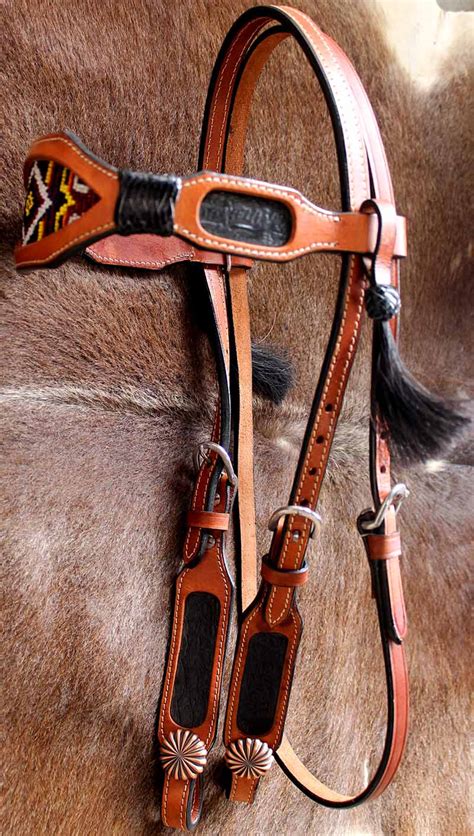 Horse Show Bridle Western Leather Headstall Hand Beaded Tack Rodeo
