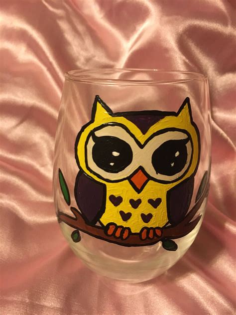 Owl Wine Glass Etsy Funny Wine Glass Wine Glass Wine